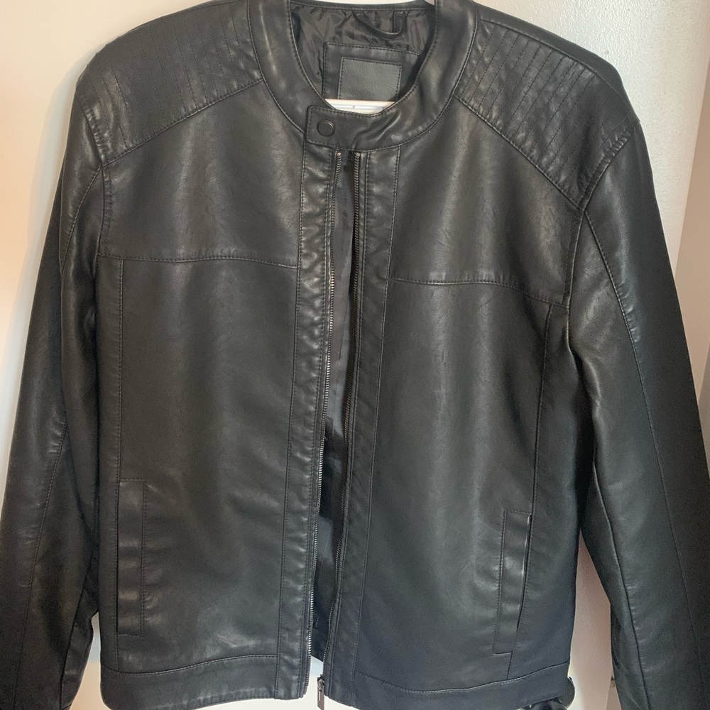 Only & Sons faux leather biker jacket in black